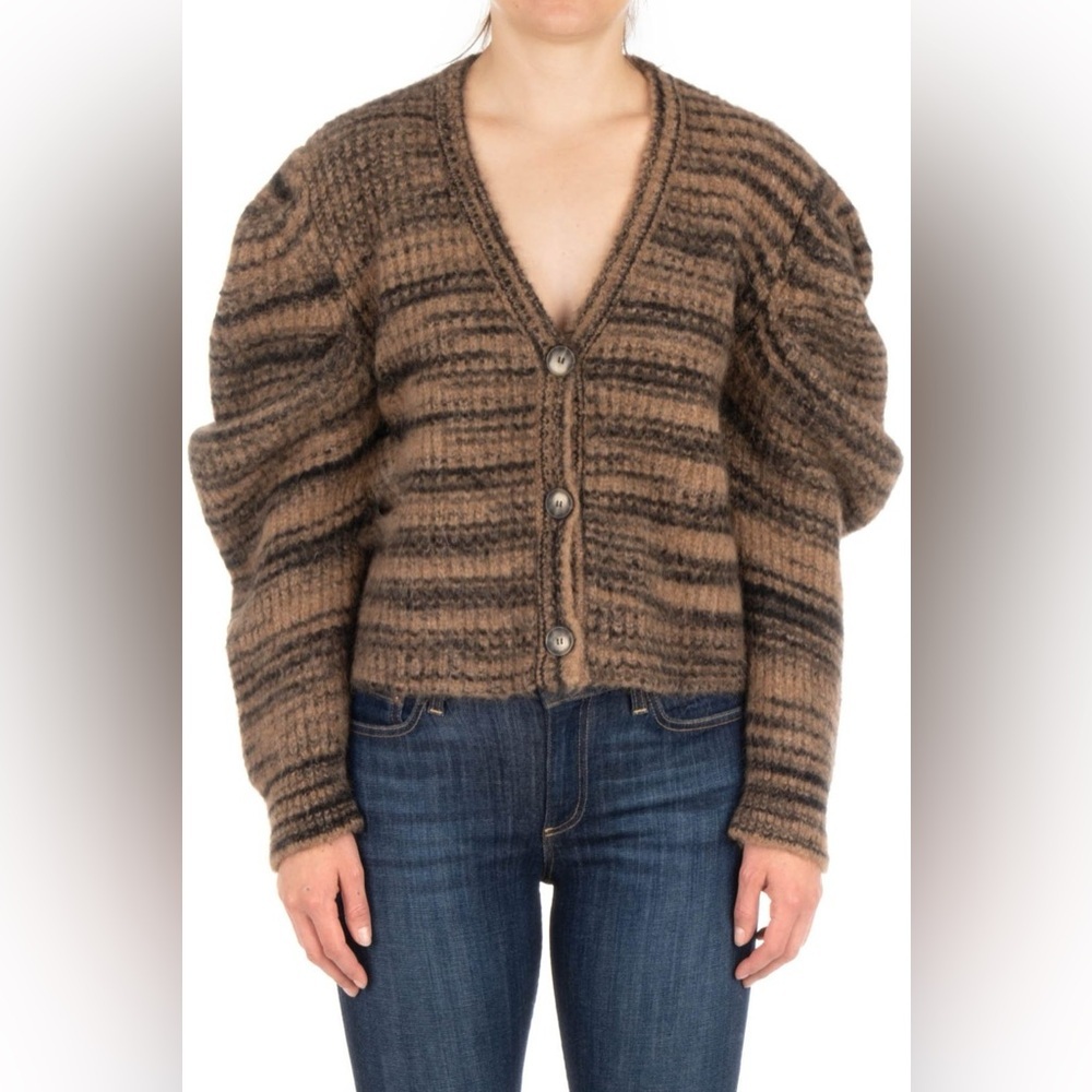 NAADAM Brown and Black Striped Mohair Blend V-Neck Cardigan